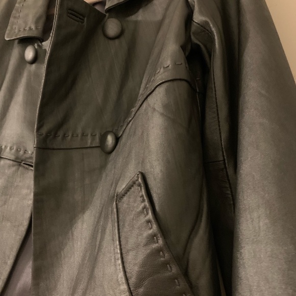 hip length grey leather jacket - Picture 3 of 5